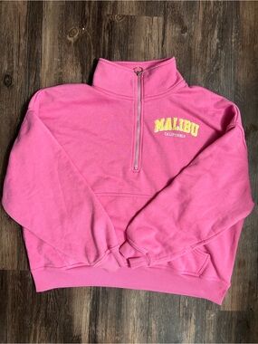 Malibu Pink Half-Zip Sweater with Yellow Logo